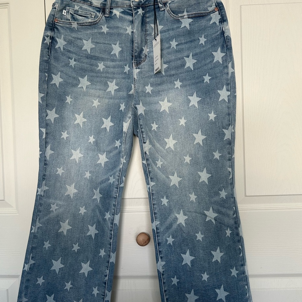 Judy Blue Straight Leg Blue Jeans with Playful Star Pattern
